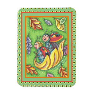 MAGNET FLEXIBLE LADYBUGS QUI RETOURNENT SUR LES FEUILLES D'AUTOMNE