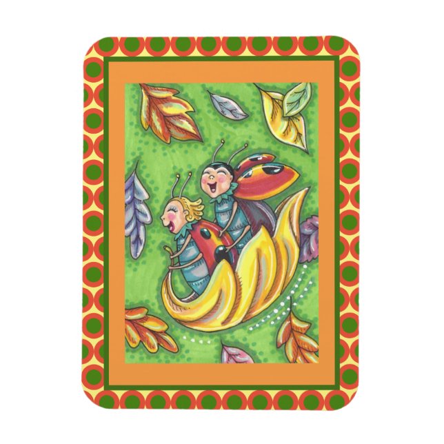 MAGNET FLEXIBLE LADYBUGS QUI RETOURNENT SUR LES FEUILLES D'AUTOMNE (Vertical)