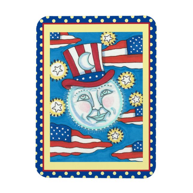 MAGNET FLEXIBLE L'AMÉRICANA FOLK ART PATRIOTIQUE HOMME DANS LA LUN (Vertical)