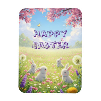 Magnet Flexible Lapin blanc mignon Pâques de lavande Fleurs de pri