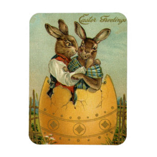 Magnet Flexible Lapins de Pâques victoriens vintage dans un œuf do