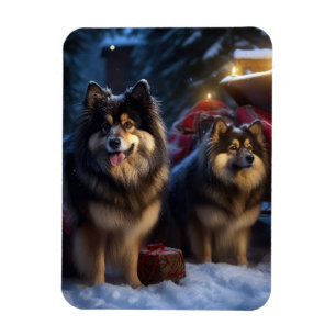 Magnet Flexible Lapphund finlandais Décor de traîneau enneigé Noël