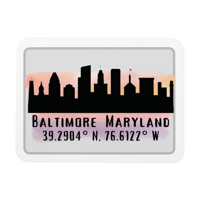 Magnet Flexible Latitude et longitude de Baltimore Skyline (Horizontal)