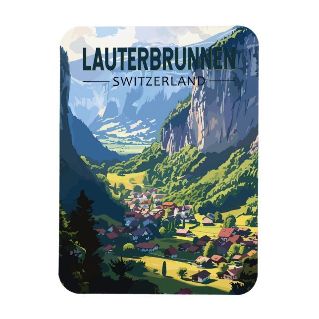 Magnet Flexible Lauterbrunnen Suisse Travel Art Vintage (Vertical)