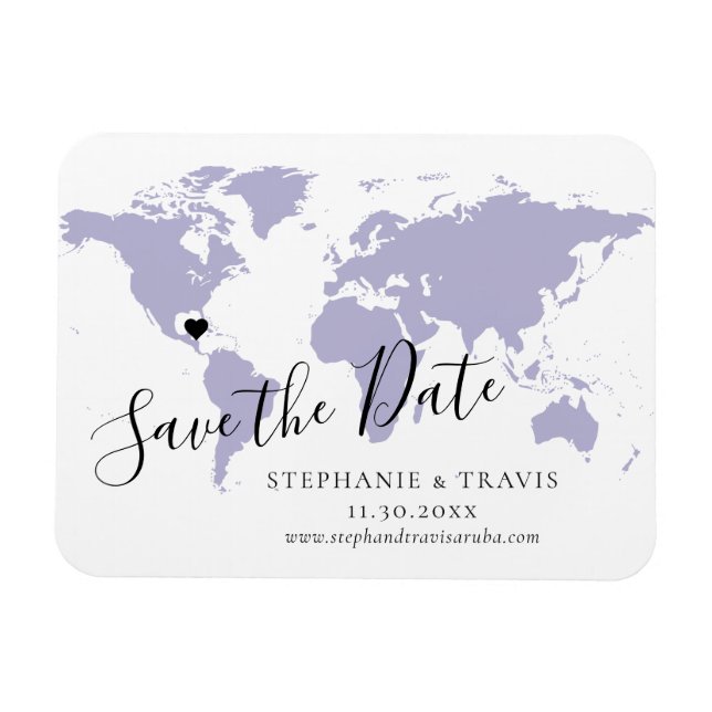 Magnet Flexible Lavender World Map Voyage Mariage Enregistrer la d (Horizontal)