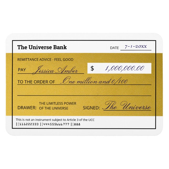 Magnet Flexible Law of Attraction Elegant Gold Abundance Check (Horizontal)