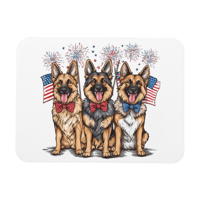 Magnet Flexible Le 4 Juillet Chiens De Berger Allemands (Horizontal)