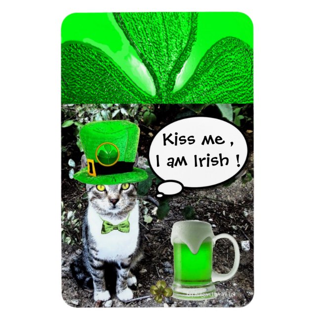 MAGNET FLEXIBLE LE JOUR DE SAINT PATRICK CAT WITH GREEN IRISH (Vertical)