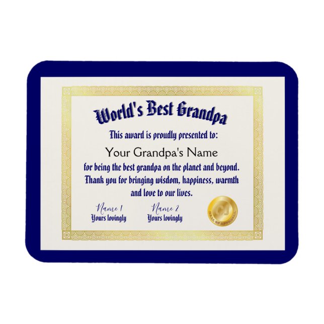 Magnet Flexible Le meilleur certificat grand-père du monde Funny m (Horizontal)