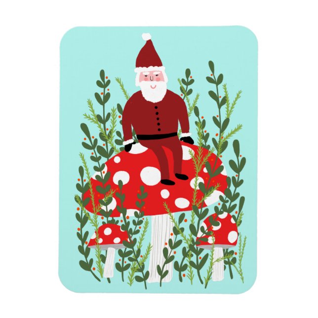 Magnet Flexible Le Père Noël sur le Noël des champignons magiques (Vertical)
