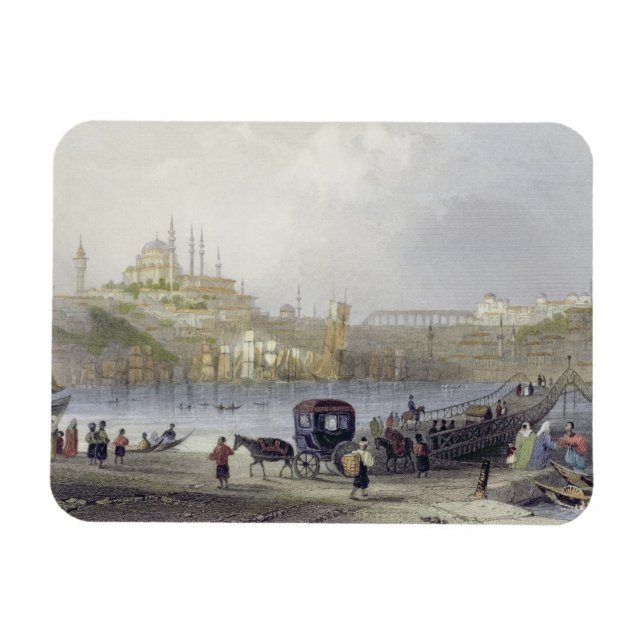 Magnet Flexible Le pont flottant, Istanbul, gravé par J.C. Be (Horizontal)
