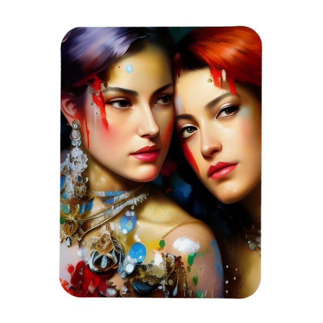 Magnet Flexible Les Amoureux Beaux Peinture Colorée (Vertical)