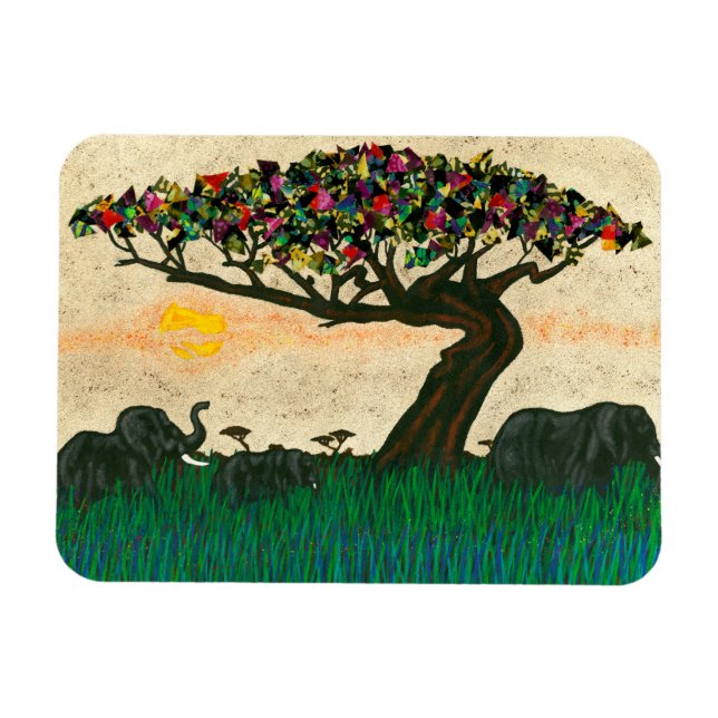 Magnet Flexible Les éléphants sur les plans de l'Afrique (Horizontal)