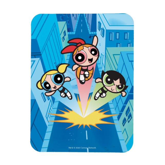 Magnet Flexible Les Filles Powerpuff Se Lancent Dans L'Air (Vertical)