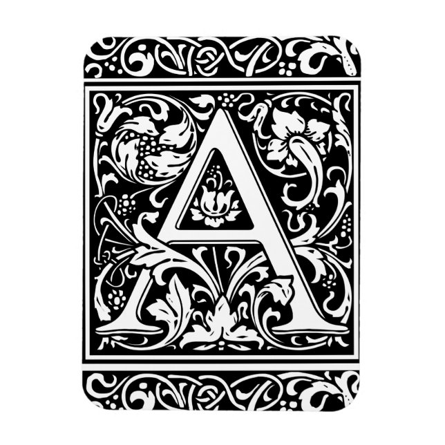 Magnet Flexible Lettre A Monogramme Médiéval Art Nouveau (Vertical)