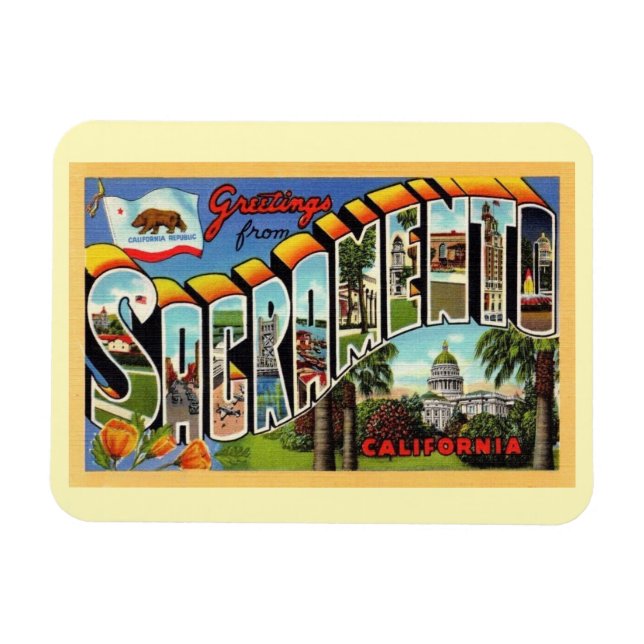 Magnet Flexible LETTRE GRANDE SALUT Sacramento Californie (Horizontal)