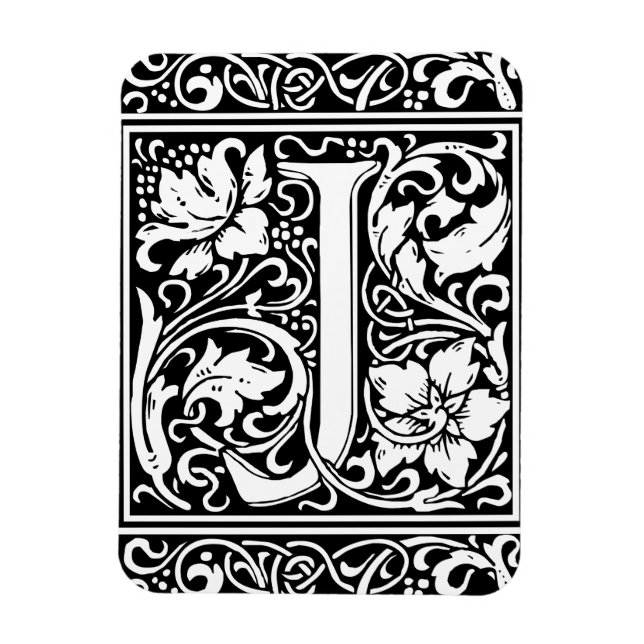 Magnet Flexible Lettre J Monogramme médiéval Art Nouveau (Vertical)