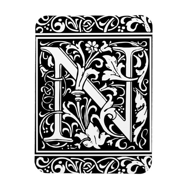 Magnet Flexible Lettre N Monogramme médiéval Art Nouveau (Vertical)