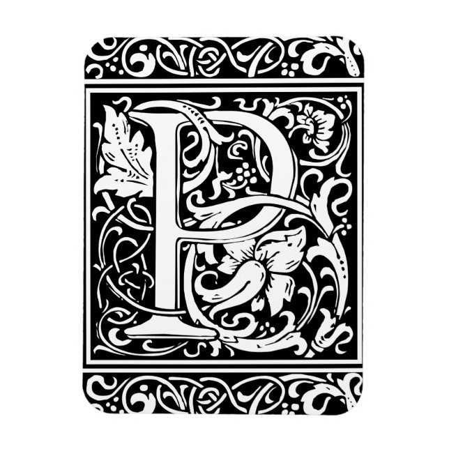 Magnet Flexible Lettre P Monogramme médiéval Art Nouveau (Vertical)