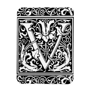 Magnet Flexible Lettre V Monogramme médiéval Art Nouveau
