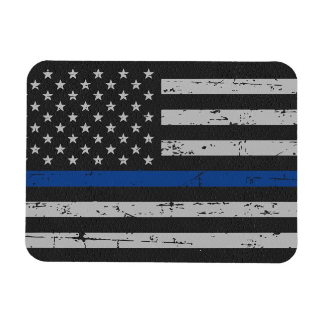 Magnet Flexible Ligne Bleue Mince - Officier de Police - Drapeau A (Horizontal)