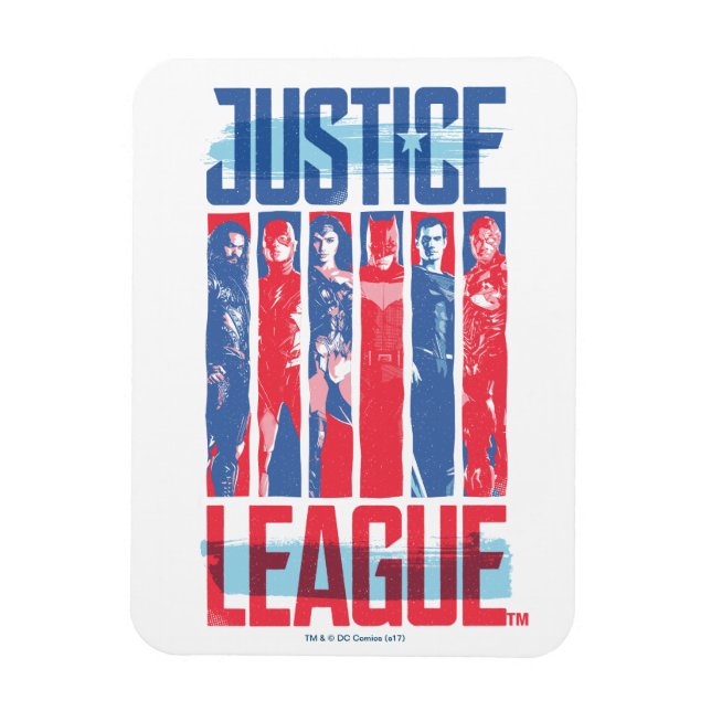 Magnet Flexible Ligue de Justice | Blue & Red Group Pop Art (Vertical)