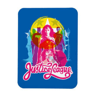 Magnet Flexible Ligue de Justice Retro Group & Logo Pop Art
