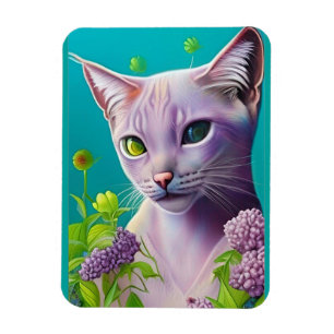 Magnet Flexible Lilac Chat Siamese en fleurs Lilac sur Turquoise