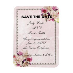 Magnet Flexible Lily Floral Marbre rose Mariage Enregistrer La Dat