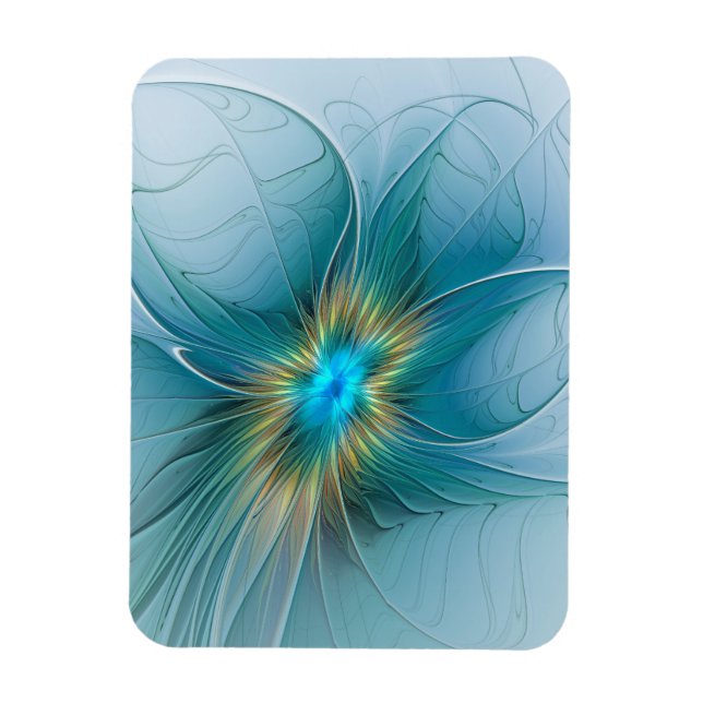 Magnet Flexible Little Beauty Modern Blue Gold Fractal Art Flower (Vertical)