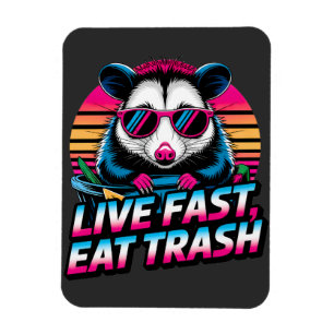 Magnet Flexible Live Fast Eat Trash Funky Retro Opossum