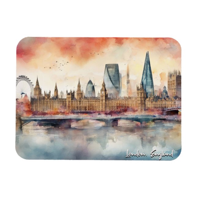 Magnet Flexible Londres Angleterre City Silhouette Aquarelle Peint (Horizontal)