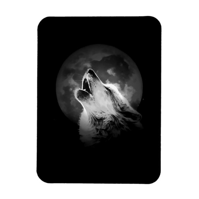 Magnet Flexible Loup et lune de Howling noir et blanc (Vertical)