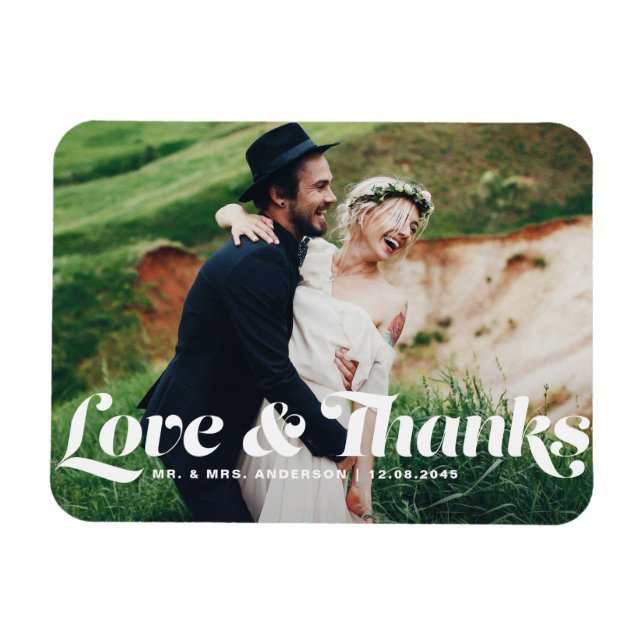 Magnet Flexible Love and Thanks Retro Script Photo Mariage (Horizontal)