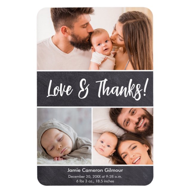 Magnet Flexible Love & Merci Photo Collage Baby shower vertical (Vertical)