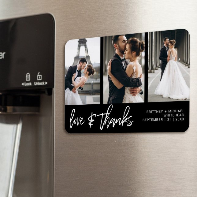 Magnet Flexible Love Thanks Photo Collage Lettré à la main noir (Show your appreciation to your loved ones with an awesome photo thank-you card!)
