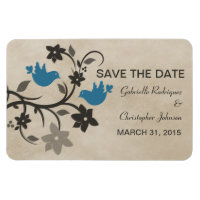 Lovebirds floral Sauvez l'aimant de date, bleu