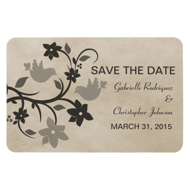 Magnet Flexible Lovebirds florale Sauvez l'aimant de date, gris (Horizontal)