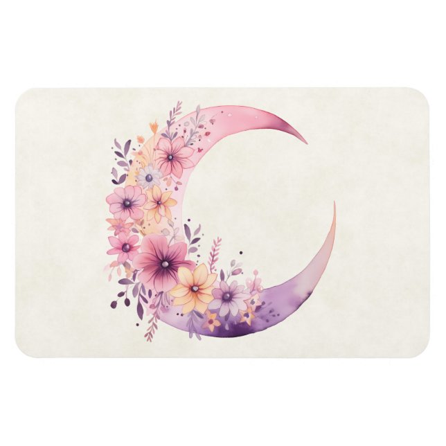 Magnet Flexible Lune rose Croissant avec de jolies fleurs (Horizontal)