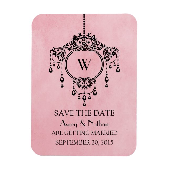 Magnet Flexible Lustre rose Vintage Enregistrer l'aimant de date (Vertical)