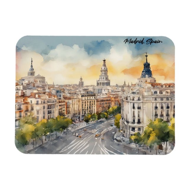 Magnet Flexible Madrid Espagne Ville Silhouette Aquarelle Peinture (Horizontal)