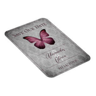 Magnet Flexible Magenta Vintage Papillon Damas Enregistrer la date
