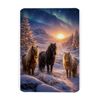 Magnet Flexible Magie du solstice d'hiver avec des chevaux islanda