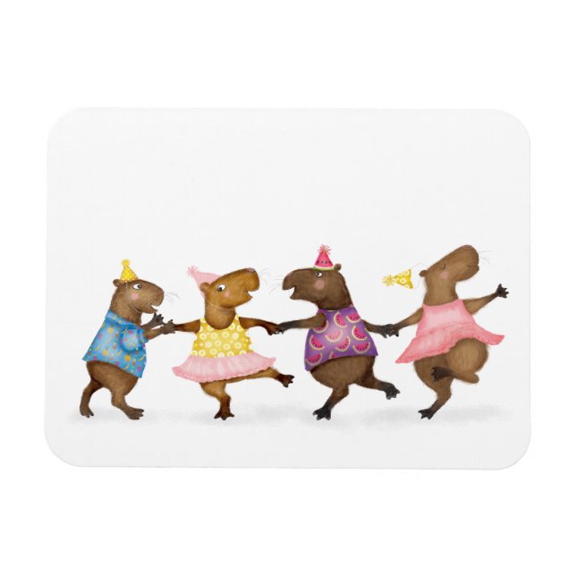 Magnet Flexible Magnat de célébration de capybaras dansantes migno (Horizontal)