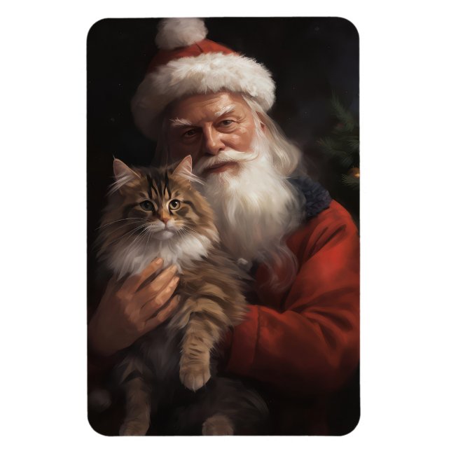 Magnet Flexible Maine Coon avec Noël Festif du Père Noël (Vertical)