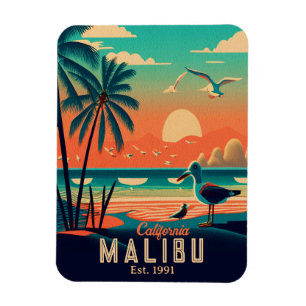 Magnet Flexible Malibu California Retro Sunset Souvenirs 1950