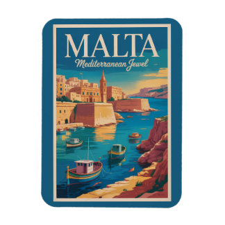 Magnet Flexible Malta Coast Illustration Travel Art Vintage