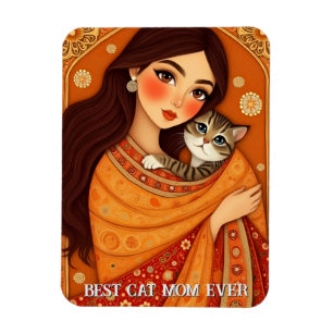 Magnet Flexible Maman amoureuse de chats Photo orange