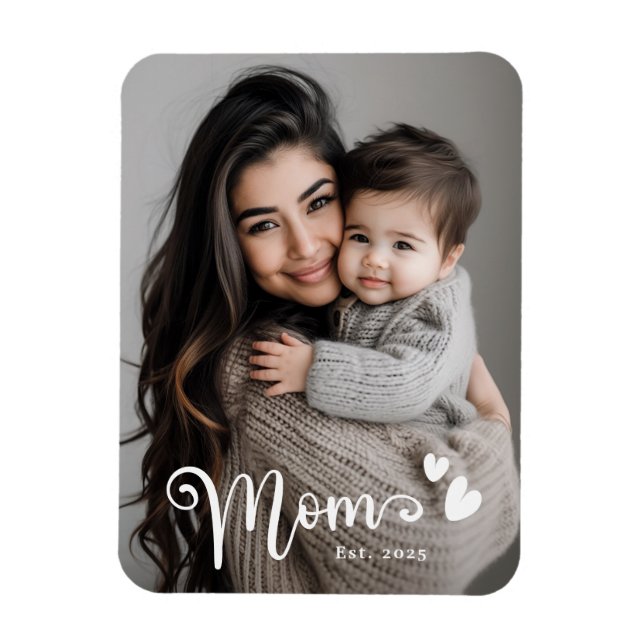 Magnet Flexible Maman est année coeurs superposer photo (Vertical)