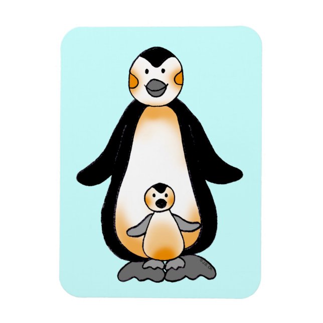Magnet Flexible Maman/papa et pingouin pour bébé, baby shower (Vertical)